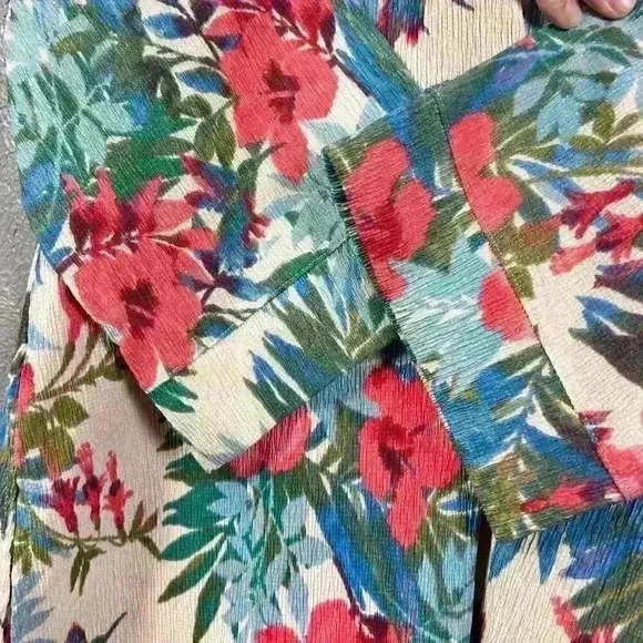 CUDDLE DUDS Tropical Floral 3/4 Sleeve Tunic Shirt Caftan Crinkle Crepe Women XS - Picture 5 of 13
